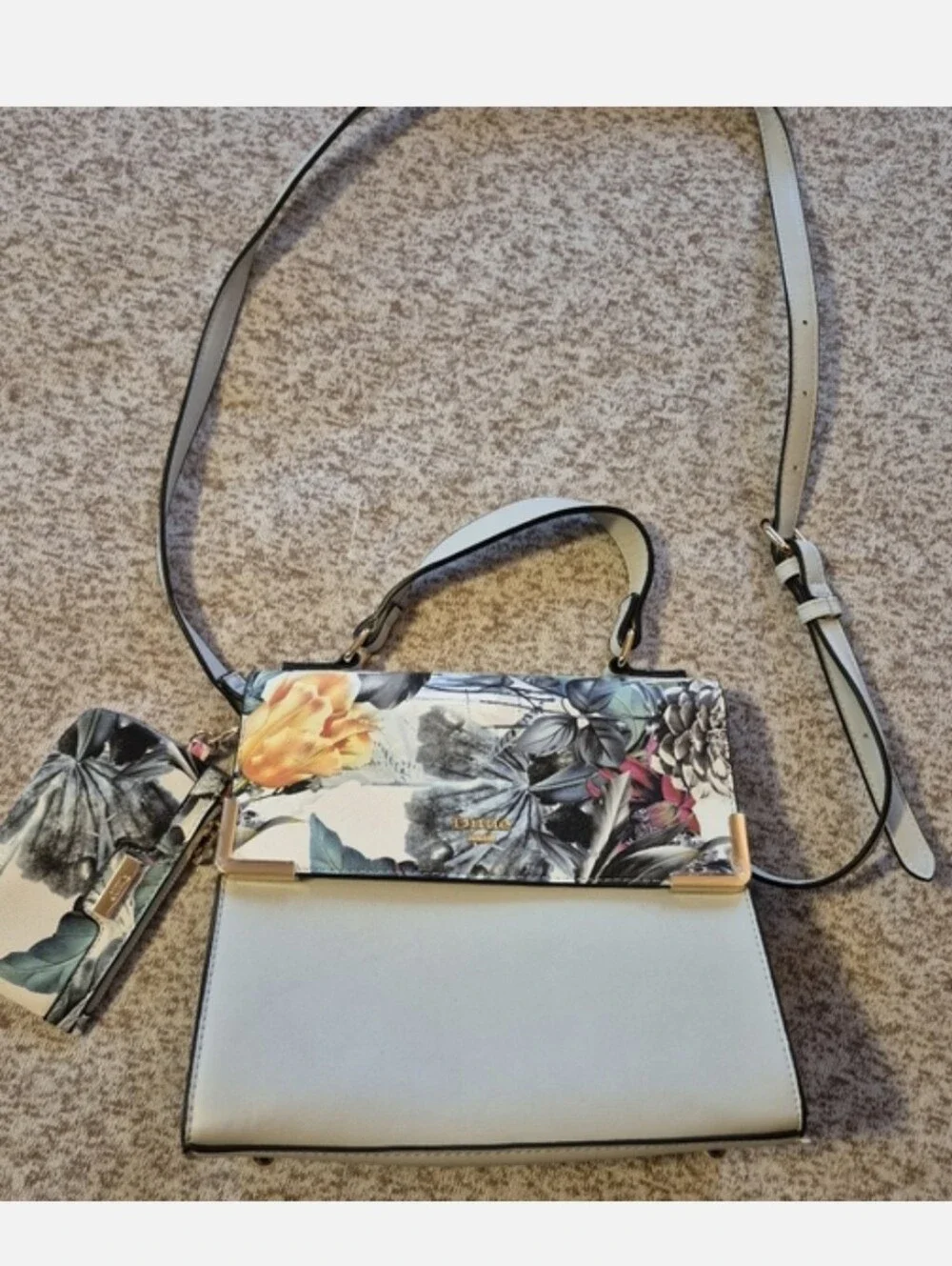 New Dune London Floral Crossbody Bag Light Grey Body With Coin Wallet